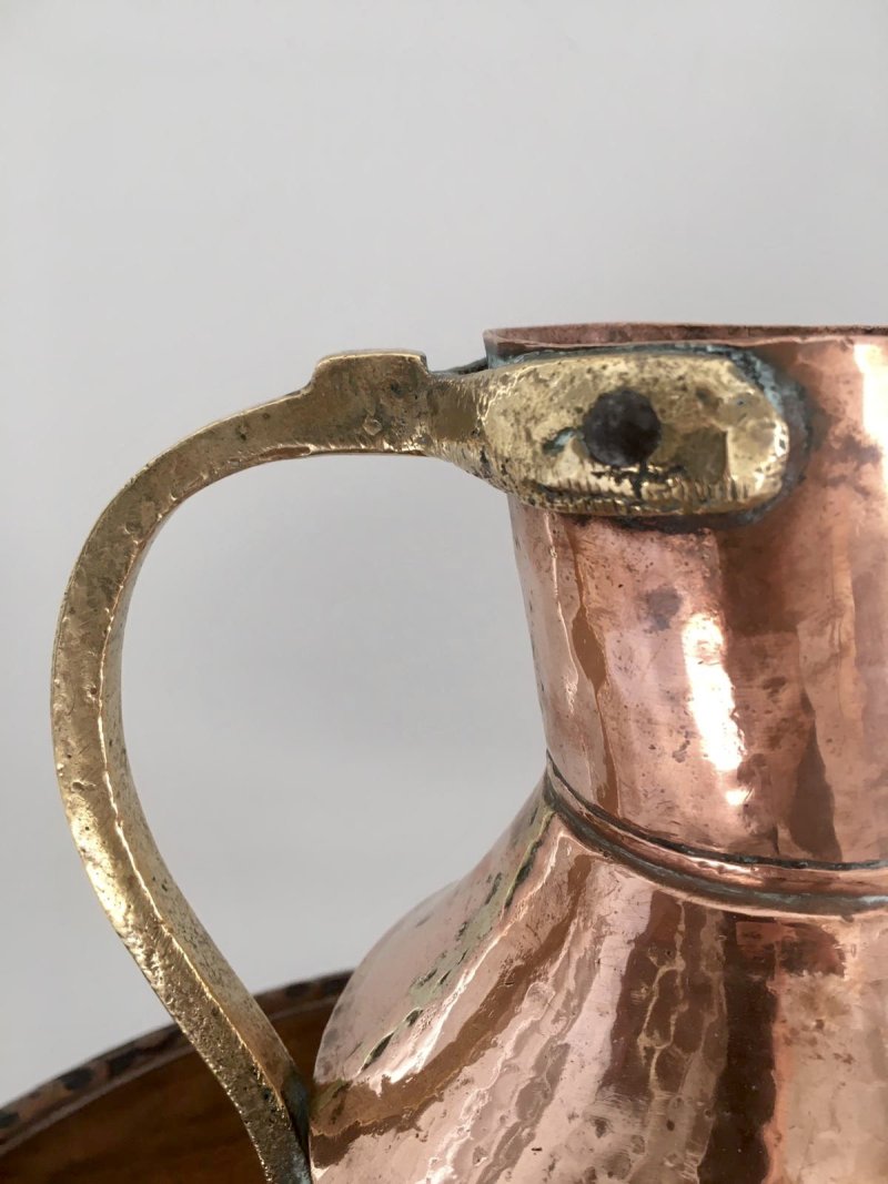 Antique Arts and Crafts Copper and Brass Milk Jug - Image 3